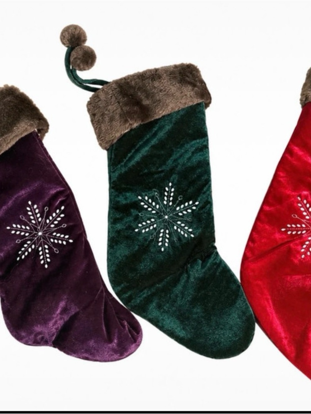 Holiday Velvet Christmas Stocking in Emerald Green with Faux Fur Cuff